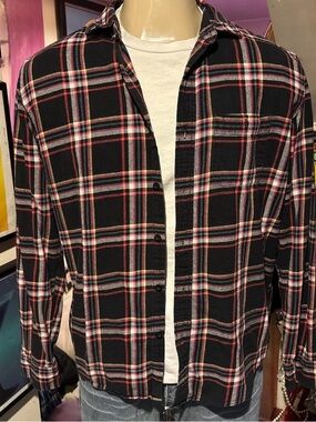 Aeropostale Black Plaid Shirt with Pink, Yellow & Green Stripes